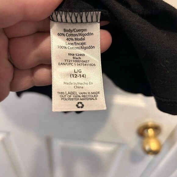 Time and Tru Crochet Yoke‎ Sleeveless Top Black Cotton Modal Size Large Boho - Picture 7 of 7